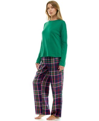 Women's Printed Open Leg Contrast Waistband Flannel Pants