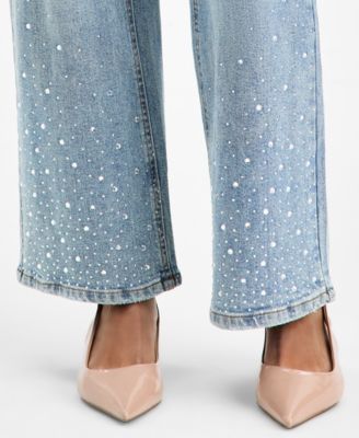 Women's Rhinestone Embellished Wide-Leg Jeans, Macy's Exclusive