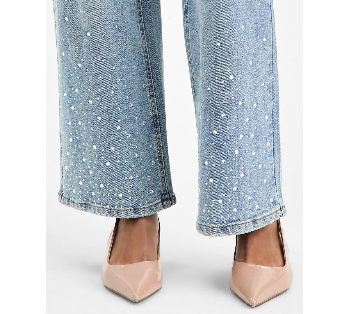 Bar Iii Women's Rhinestone Embellished Wide-leg Jeans, Macy's Exclusive In Blue