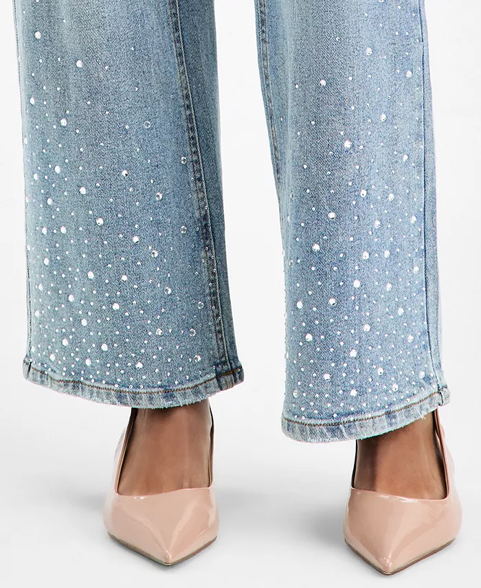 Women's Rhinestone Embellished Wide-Leg Jeans - thumbnail 6