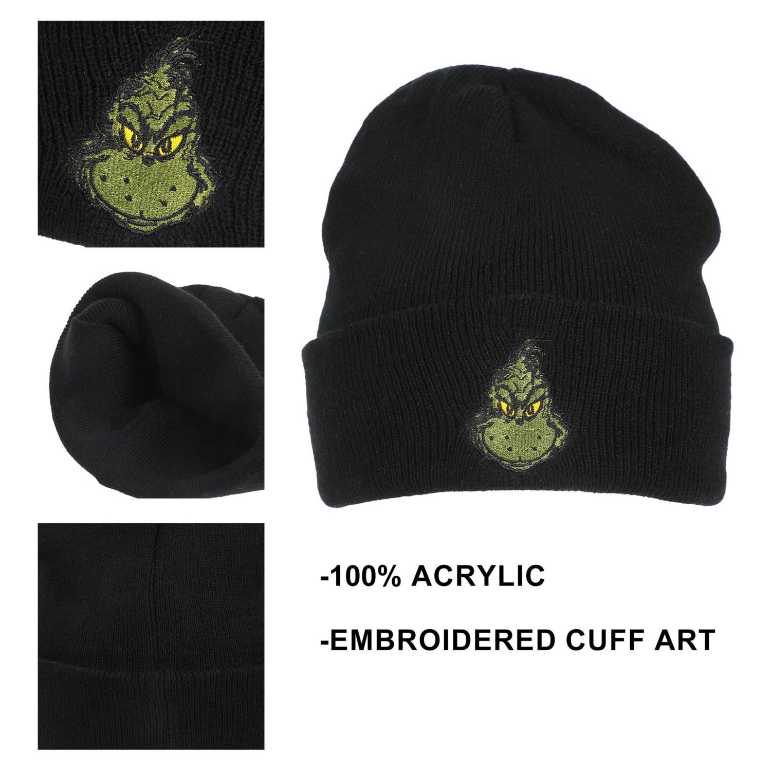 Men's Embroidery Black Acrylic Yarn Standard Cuff Beanie