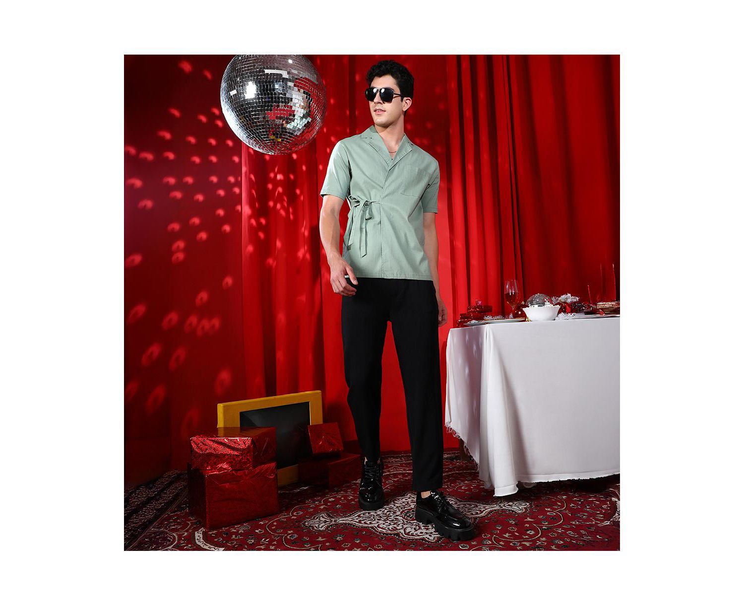 Men's Sage Green Korean Wrap Shirt
