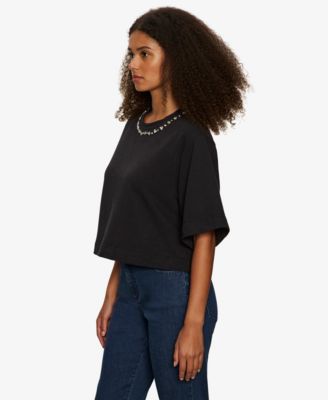 Women's Embellished Semi Crop Short-Sleeve T-Shirt