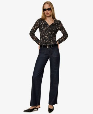 Women's Fitted Mesh Button Down Top