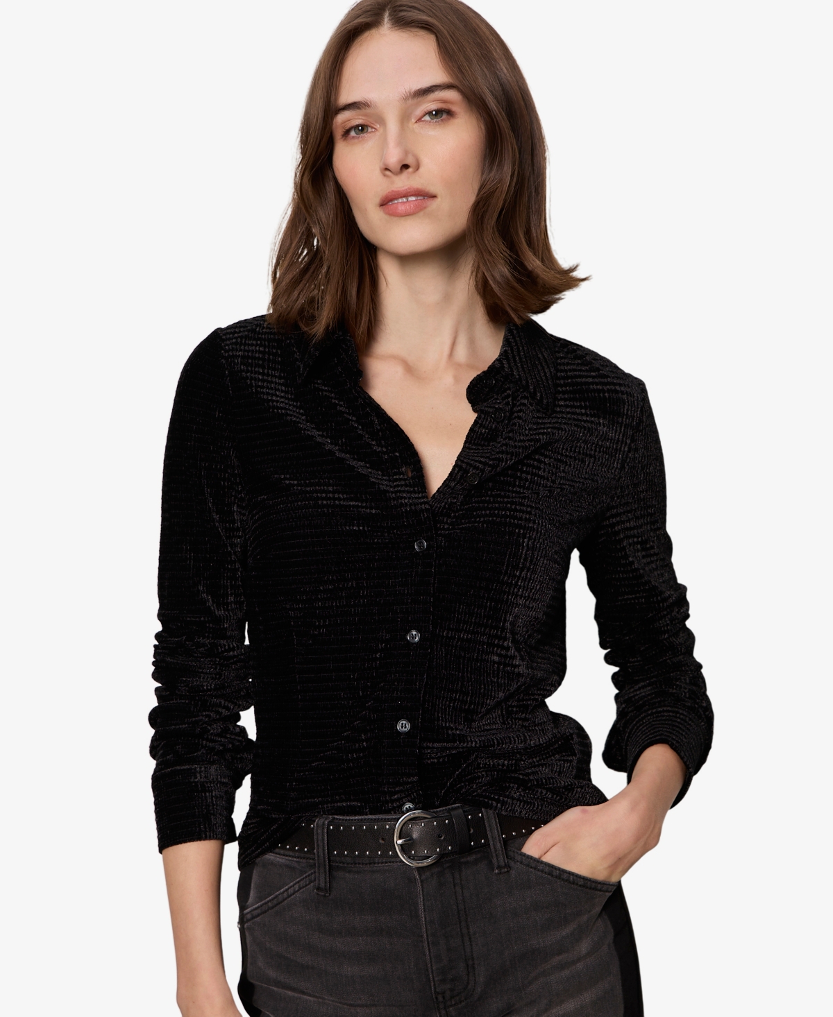 Sanctuary Women's Fitted Button Down Top In Black