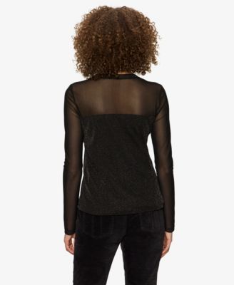 Women's Sparkle Mesh Long-Sleeve Top