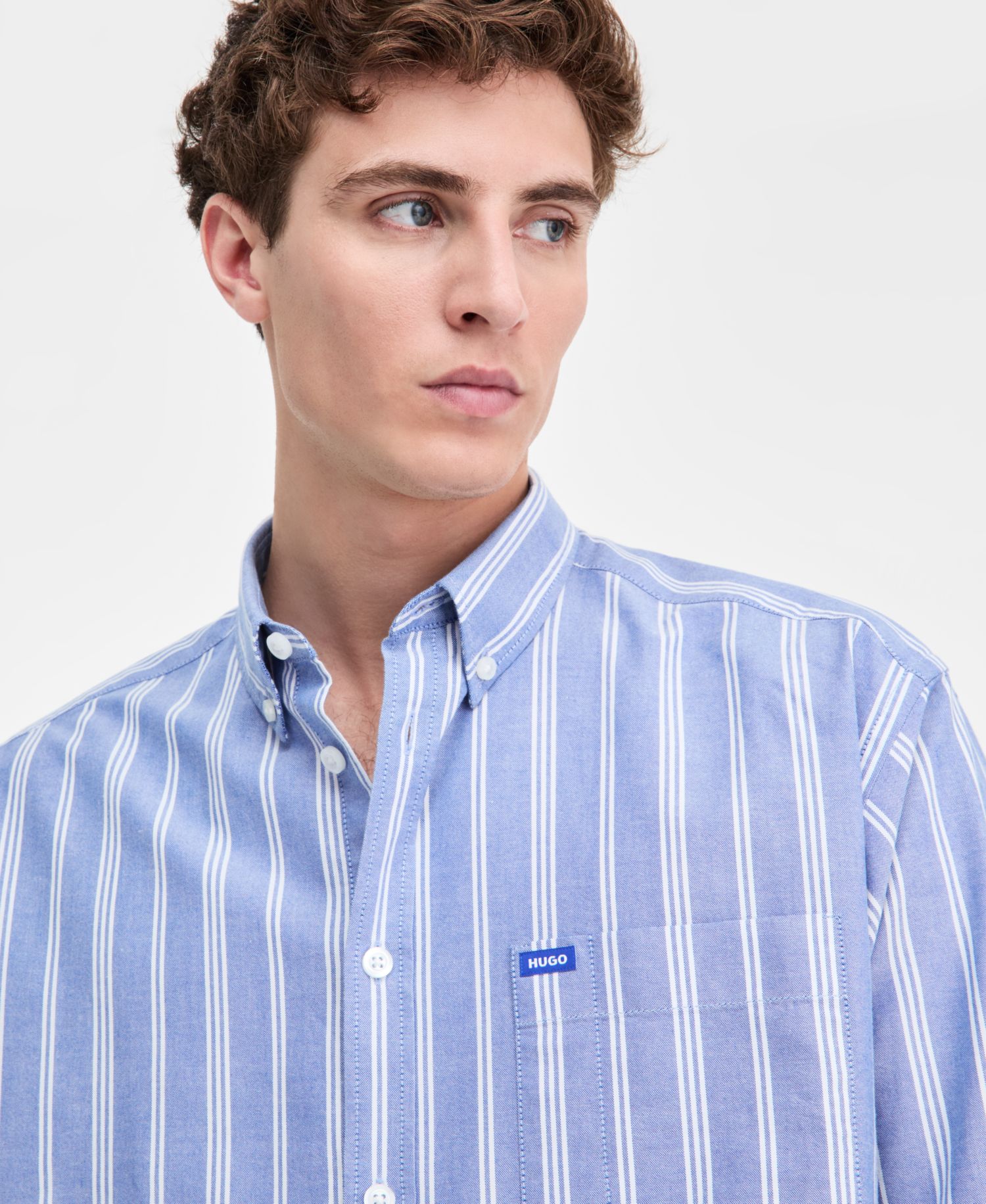 HUGO by Men's Ebill Cotton Long-Sleeve Striped Oxford Shirt