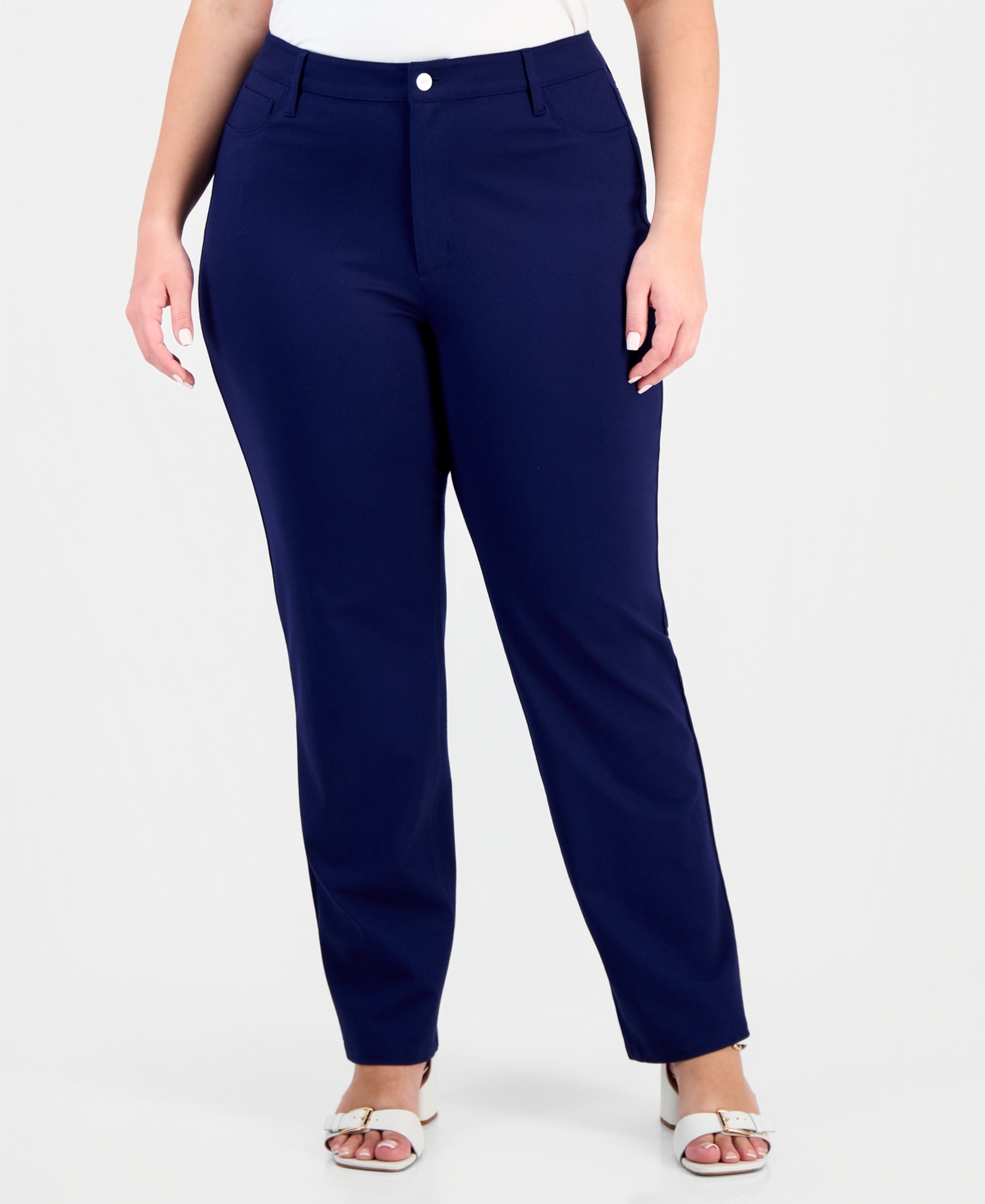 Jones New York Plus Size Lexington Straight-leg Modern Compression Pants In Blue