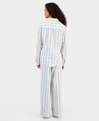 Juniors' Button-Up Shirt & Wide-Leg Drawstring Pants