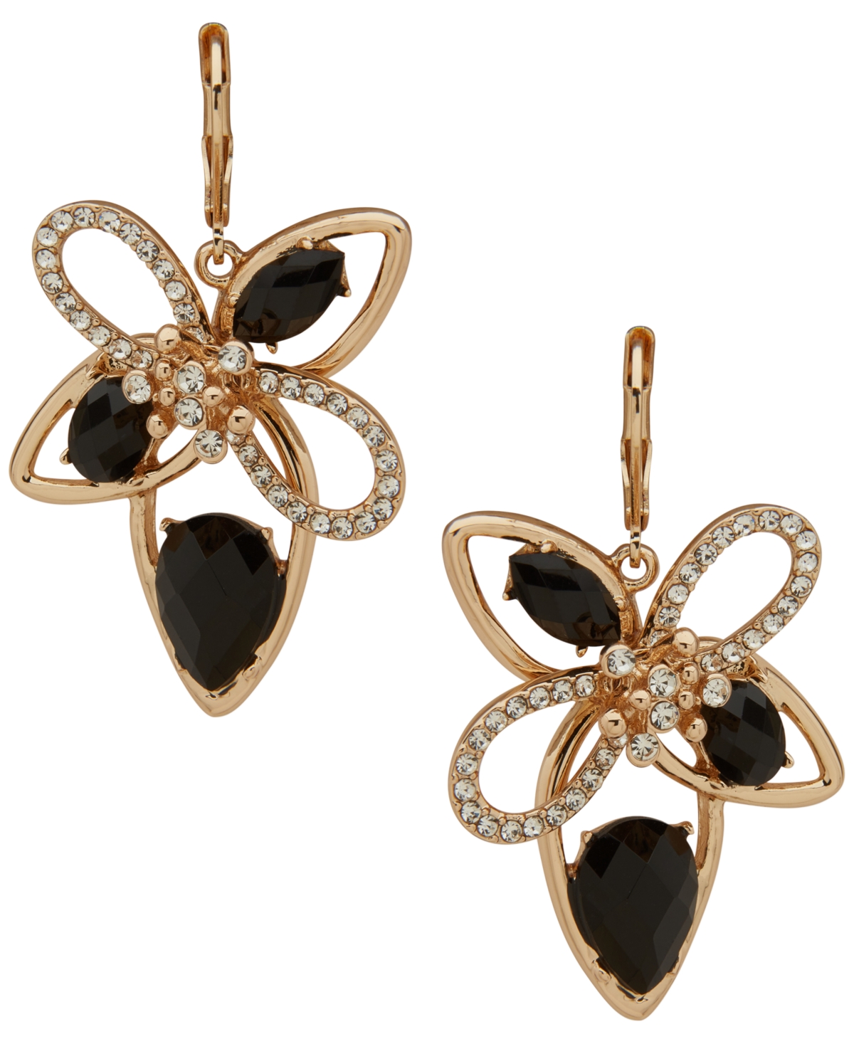 Anne Klein Jet Stone Floral Drop Earrings