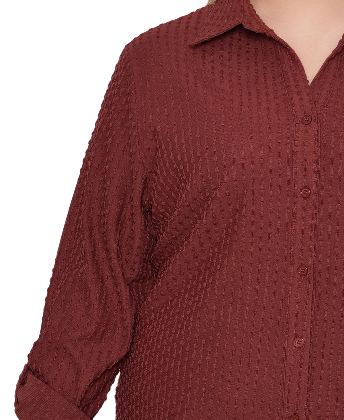 Ny Collection Women's Plus Size Long Sleeve Textured Knit Top In Burgundy