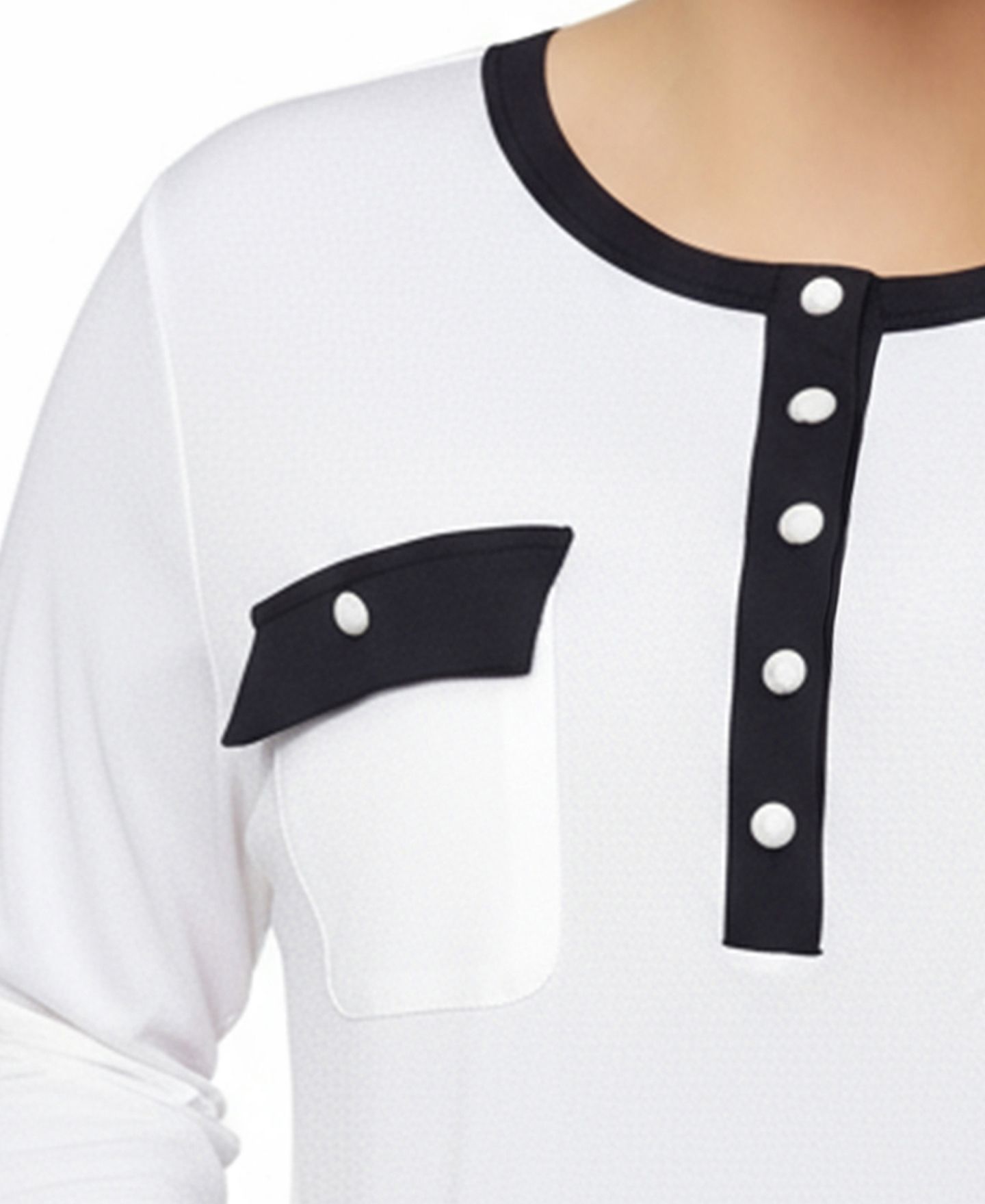Женский топ NY Collection Plus Size Long Sleeve Contrast Detail, цвет: Белый чёрный — фото 3