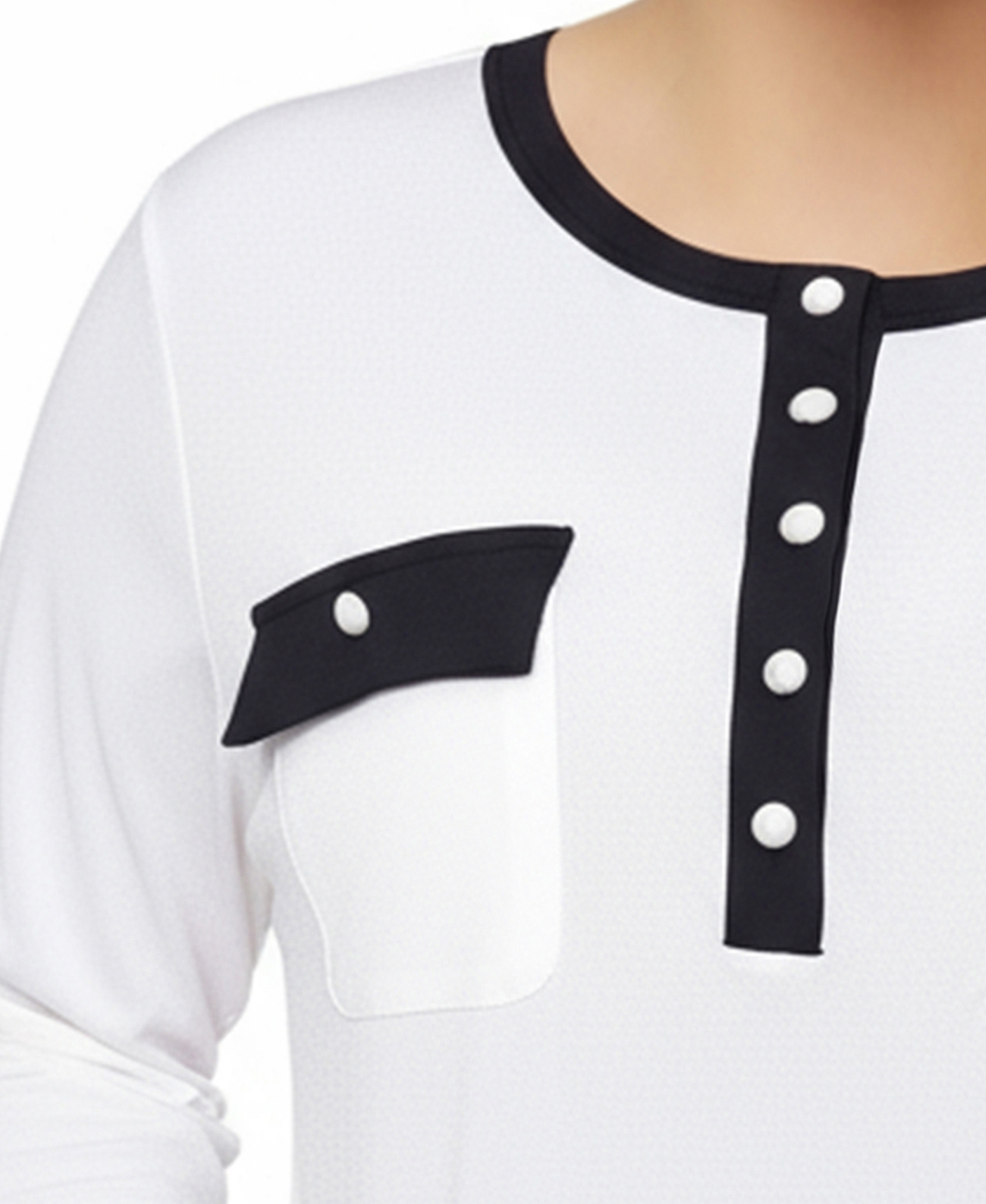 Ny Collection Women's Plus Size Long Sleeve Contrast Detail Top In Multi