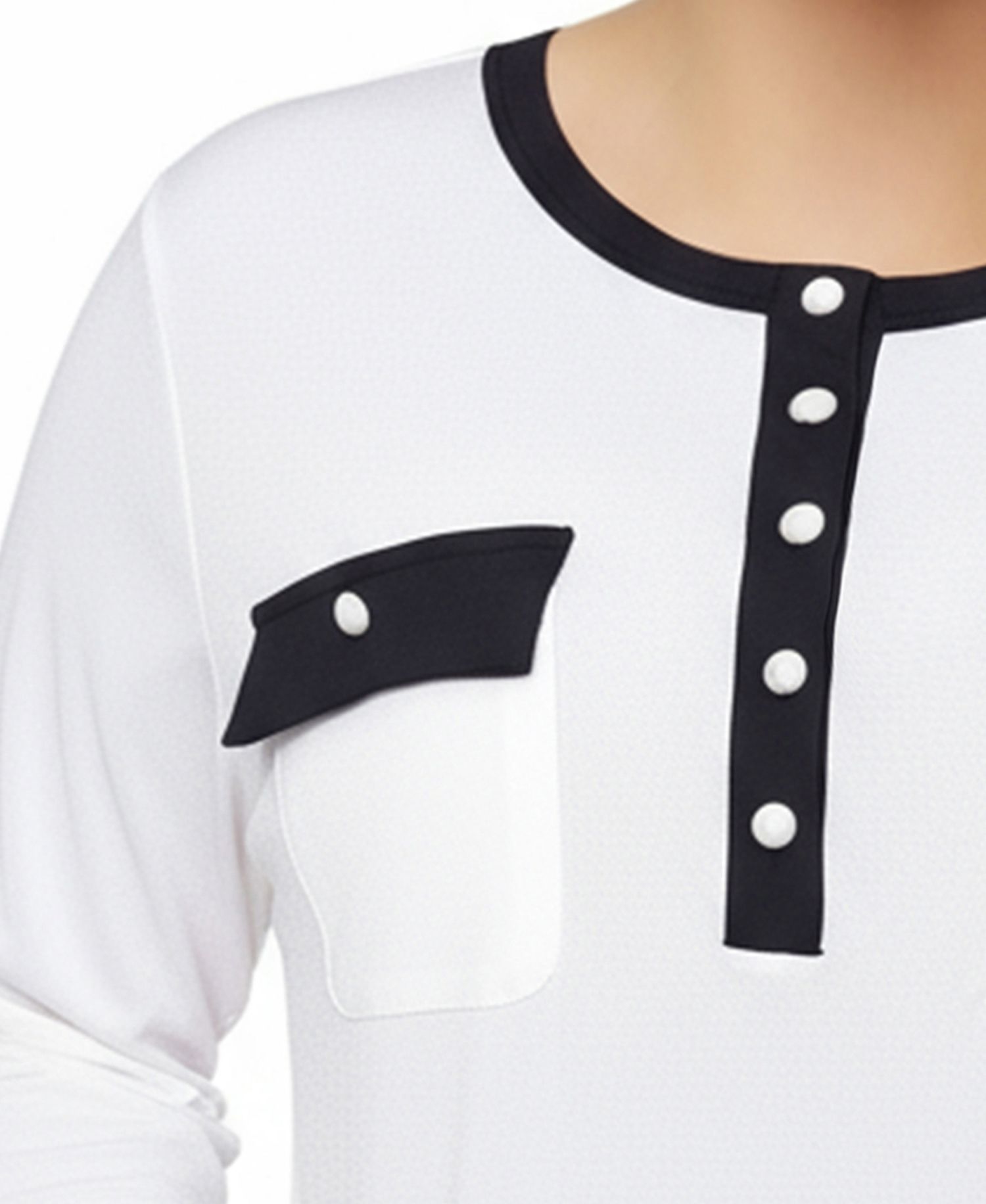 Petite Long Sleeve Contrast Detail Top