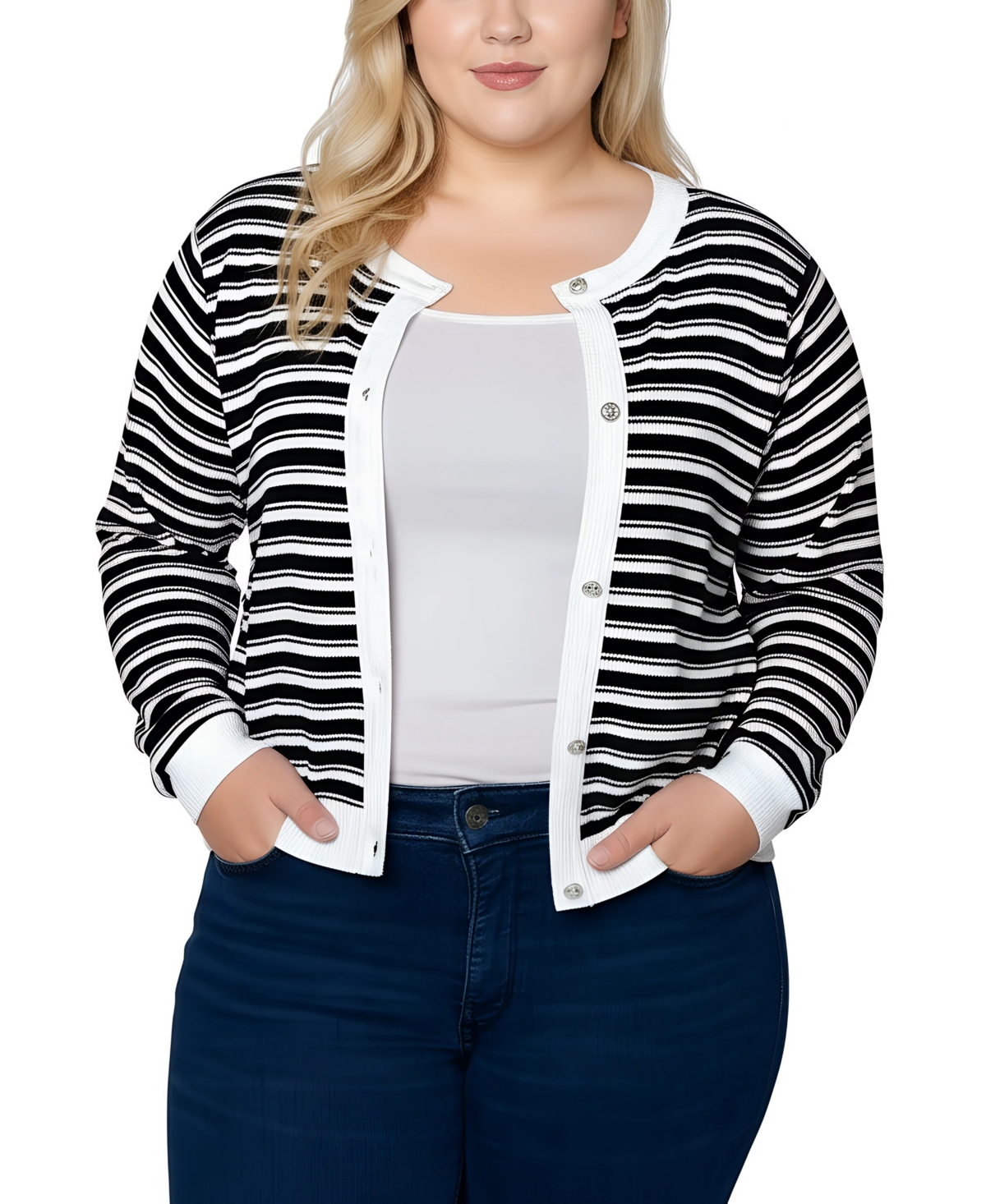 Ny Collection Women's Plus Long sleeve Ribbed Cardigan