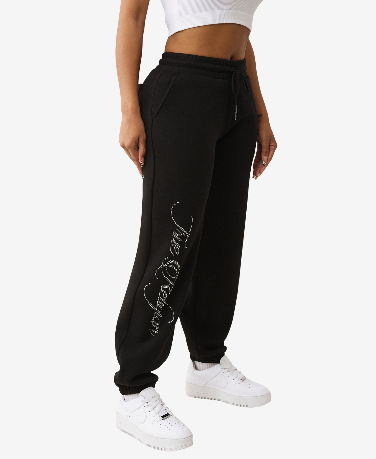 True Religion Crystal Boyfriend Joggers In Black