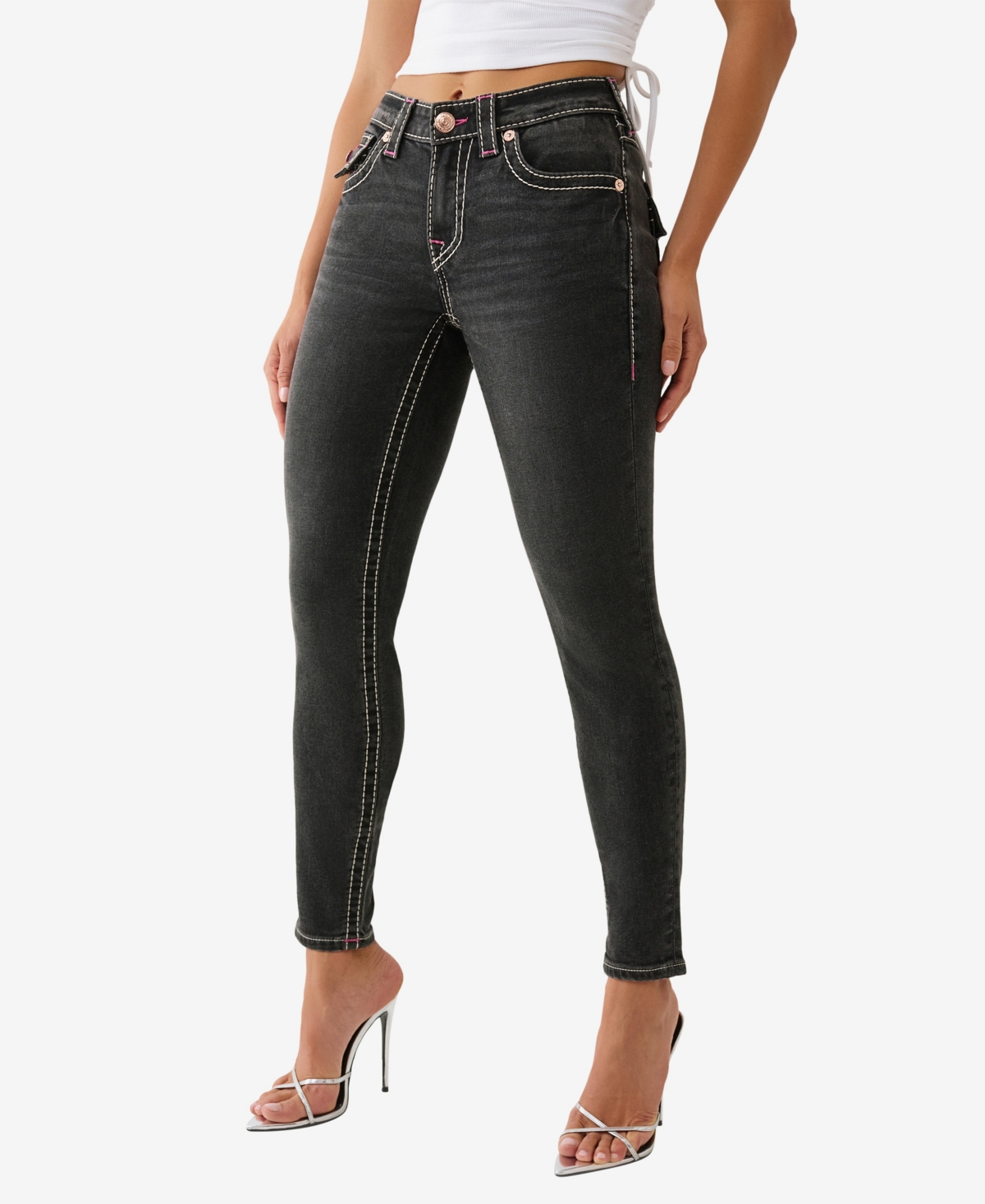True Religion Jennie Curvy Mid Rise Skinny Jeans In Black