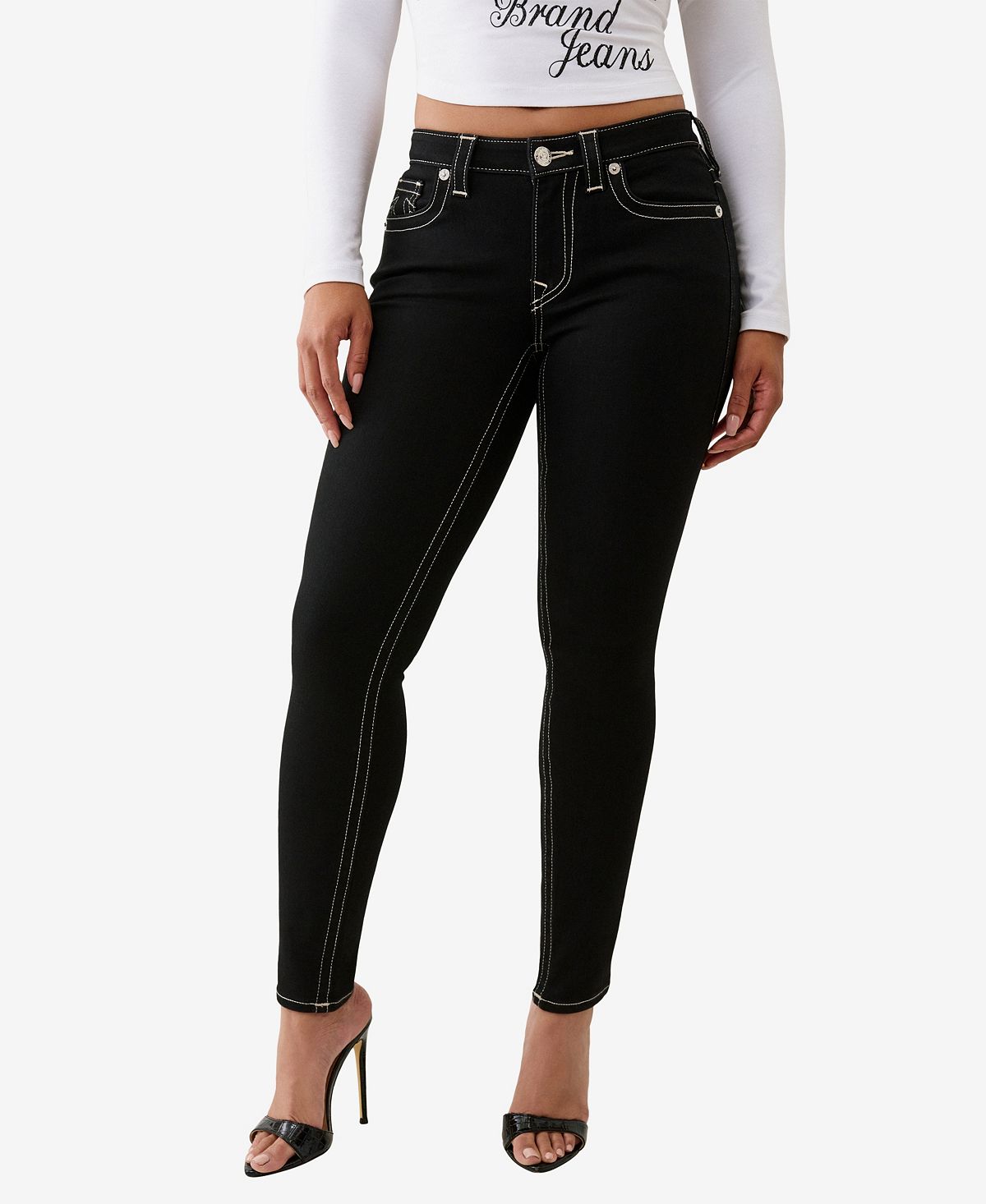 True Religion Women's Jennie Mid Rise Skinny Flap Jeans view 1 — MAYCSS fashion products