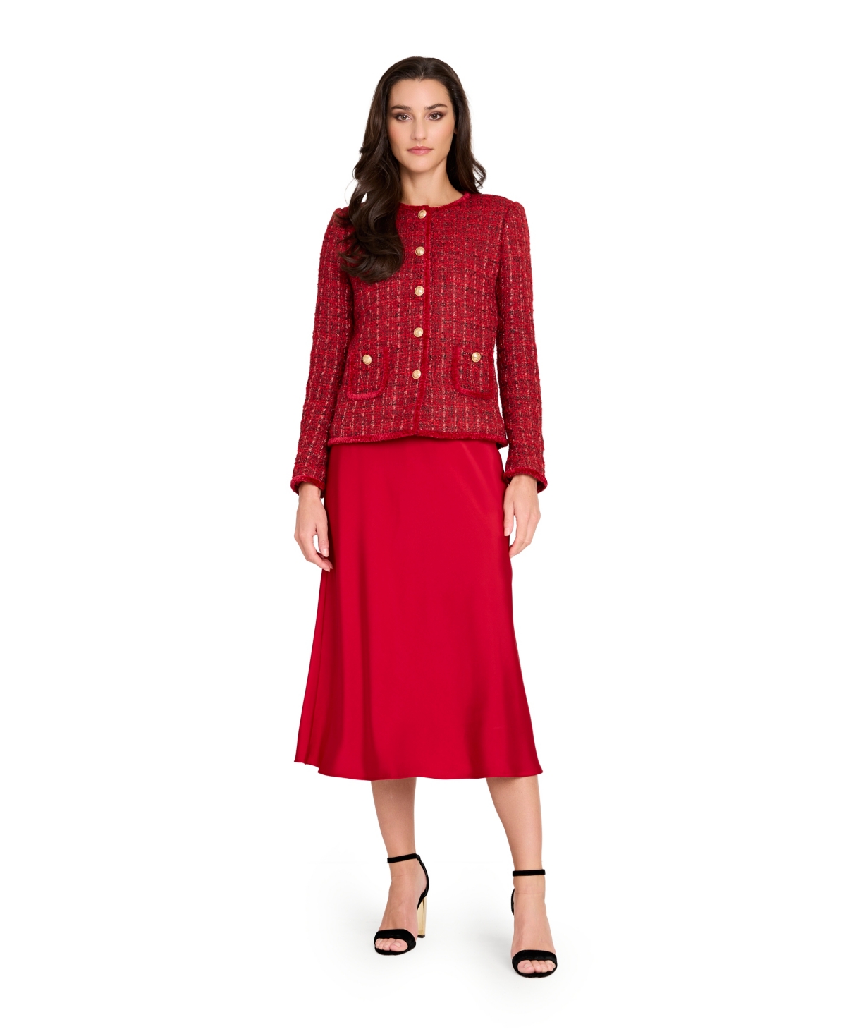 Tahari Asl Petite Long-sleeve Boucle Jacket In Multi