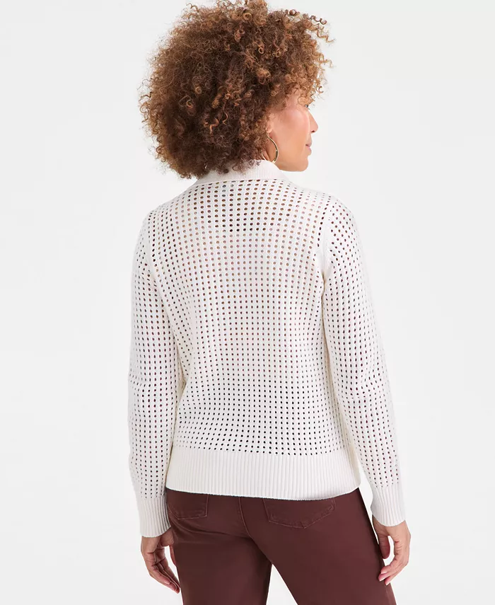 Women's Cotton Open-Stitch Cardigan Sweater - thumbnail 4