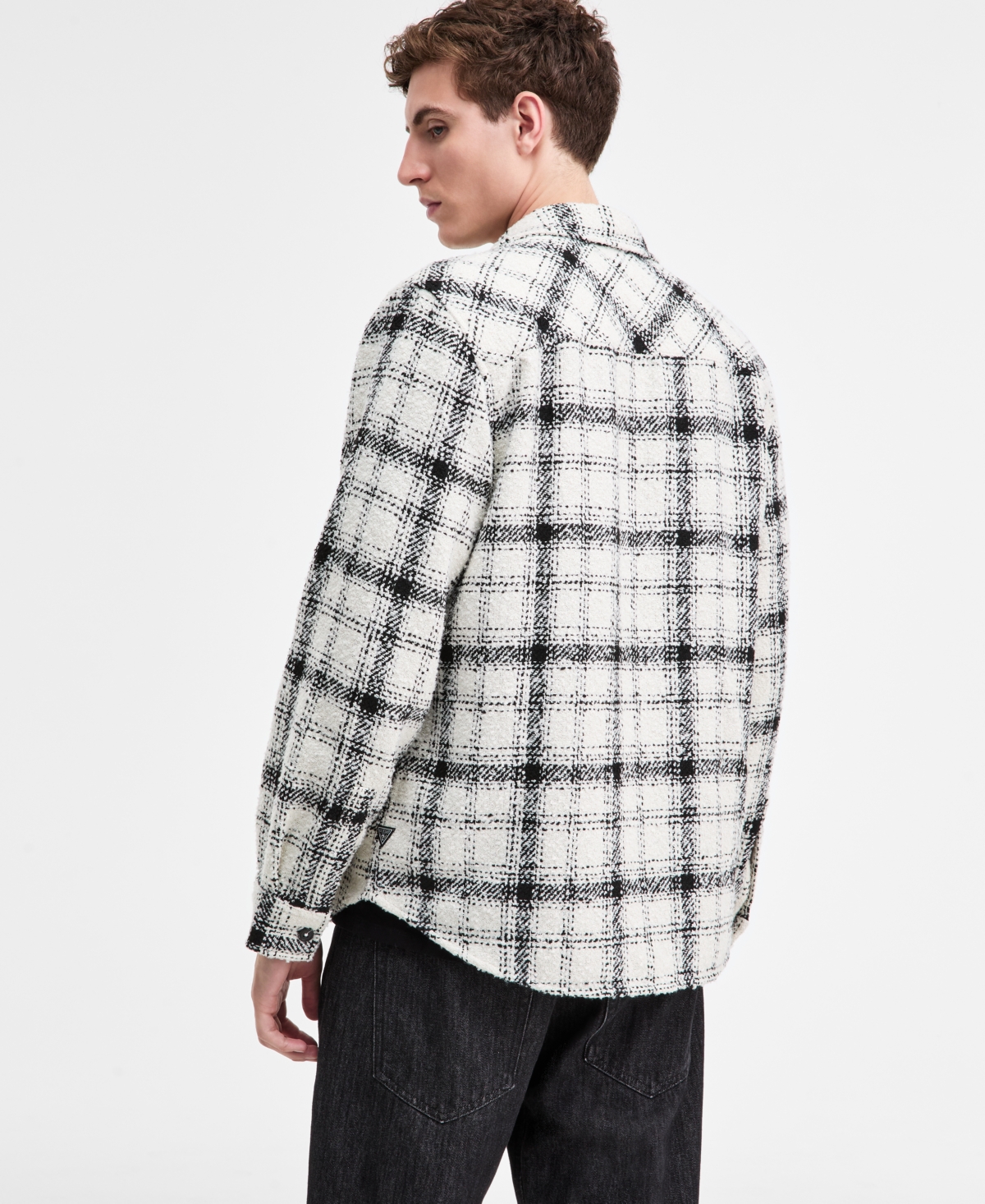 Guess Men's Winston Long Sleeve Tweed Plaid Button-Front Shirt-Jacket