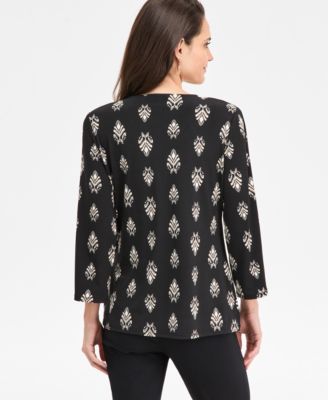 Petite Dani Geo 3/4-Sleeve Knit Dressing Surplice V-Neck Top, Macy's Exclusive