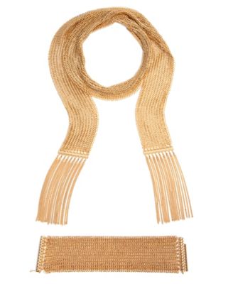 Gold-Tone Fringe Mesh Scarf Necklace