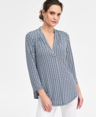 JM Collection - Women's Chevron-Print 3/4-Sleeve Top