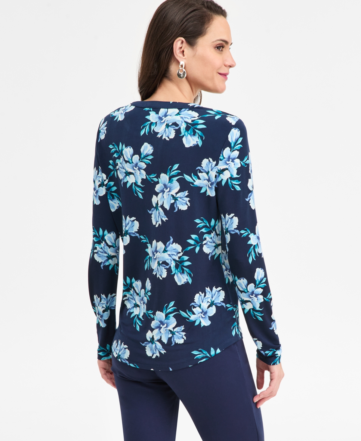 Jm Collection Petite Audra Floral Long-Sleeve Zipper Top, Macy's Exclusive