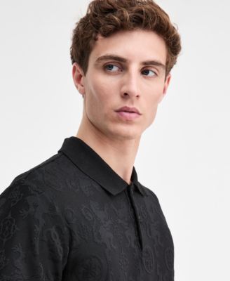 Men's Tonal Jacquard Short-Sleeve Knit Polo Shirt