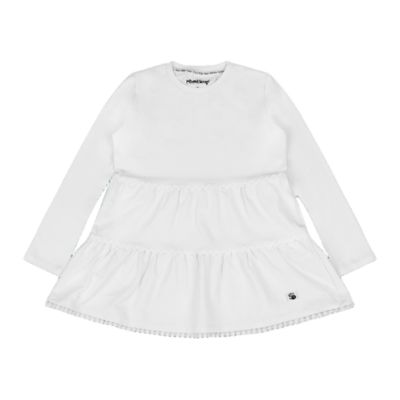 Little Girls Ruffle Hem Tiered Tunic and Legging Set - White/Black/Hello