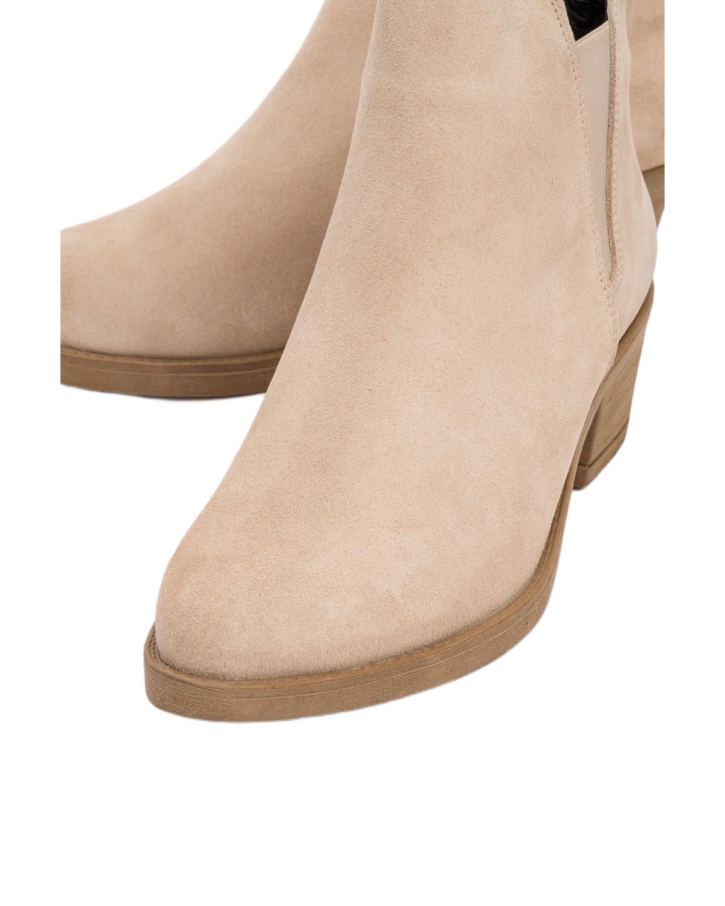 Женские ботинки Forever & Always Shoes Dovena Leather Block Heel Ankle Boot, цвет: Бежевый замшевый кожаный — фото 3