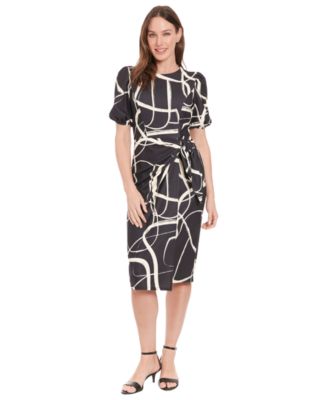 London Times - Women's Puff-Sleeve Midi Dress