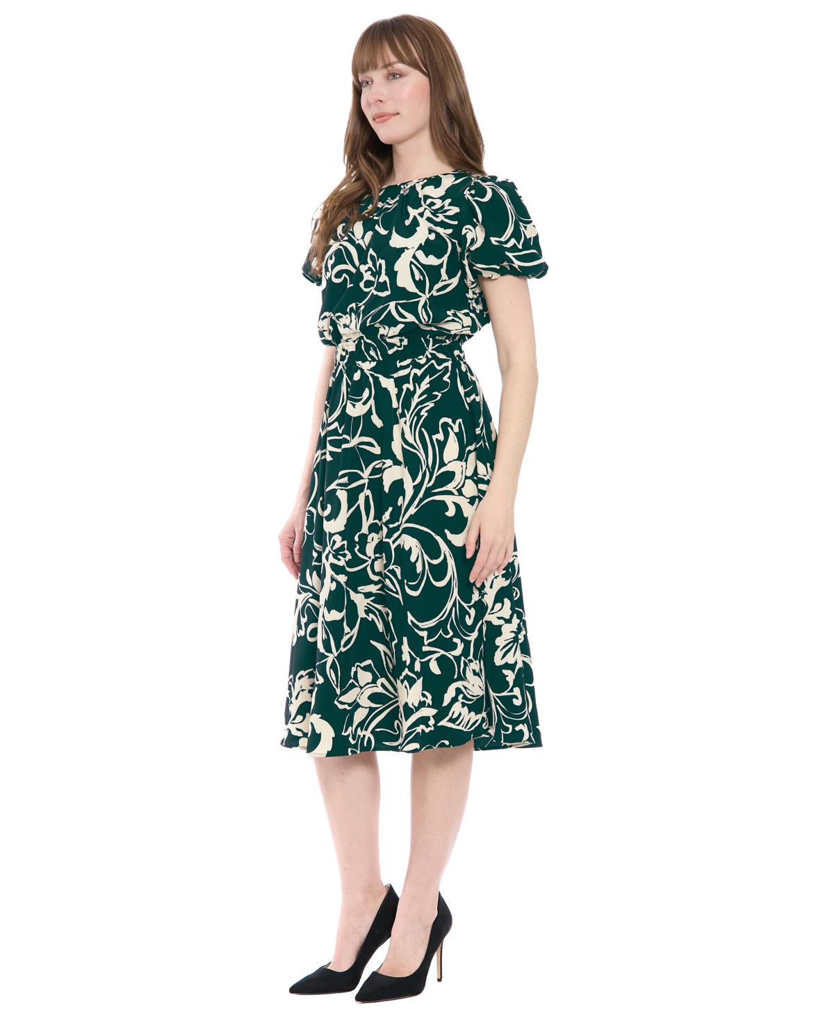 London Times Women's Tucked-Sleeve Midi Dress