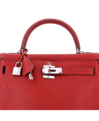 Kelly 28 Handbag Red Togo with Palladium Hardware