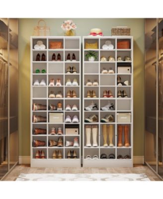 10-Tier Wooden Shoe Storage Cabinet with 30 Cubbies, Freestanding Tall Shoe Rack Organizer