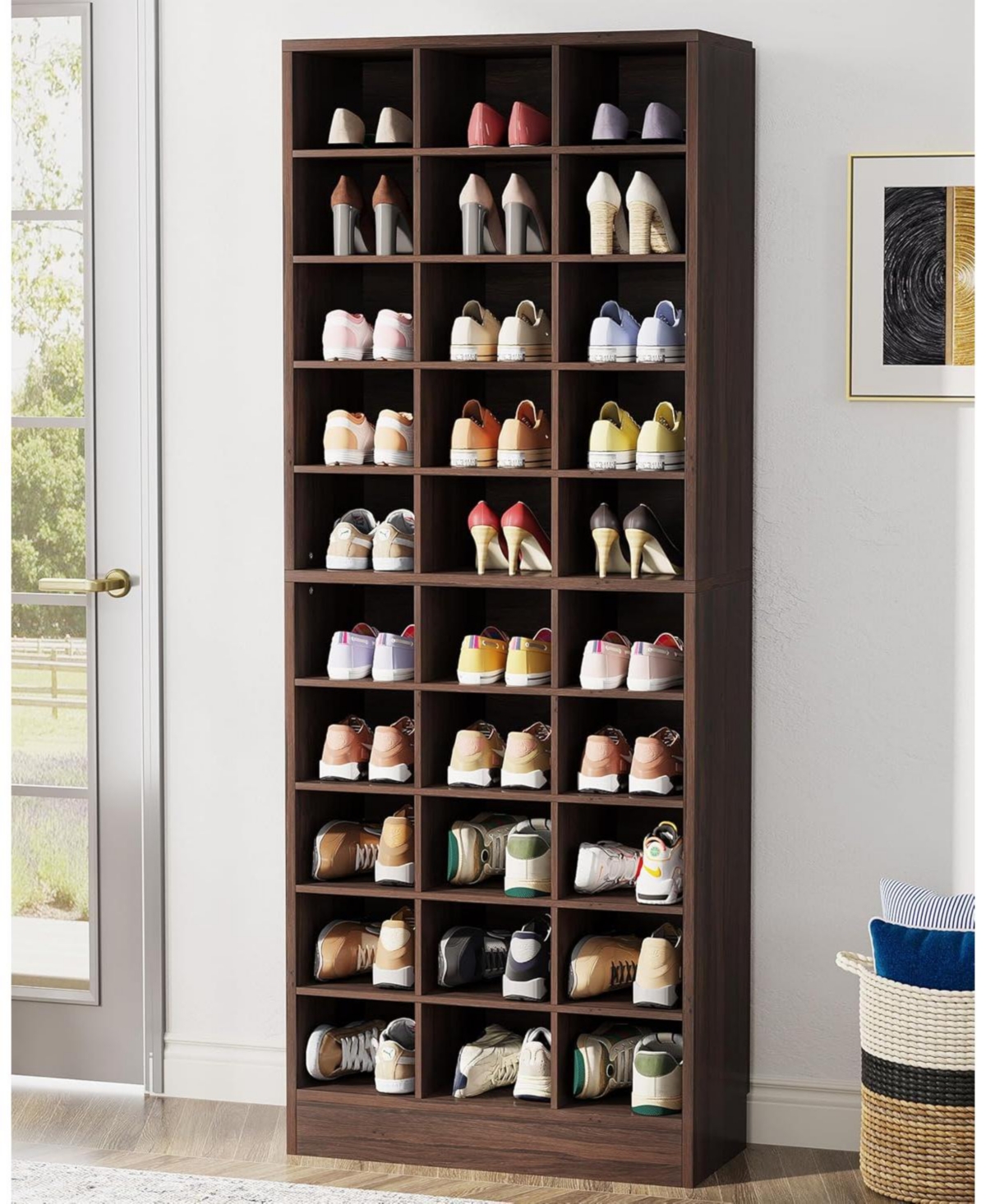 Tribesigns 10-Tier Shoe Storage Cabinet, Wooden Rack with 30 Cubbies, Freestanding Tall Entryway Organizer