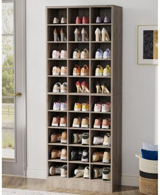 10-Tier Wooden Shoe Storage Cabinet with 30 Cubbies, Freestanding Tall Shoe Rack Organizer