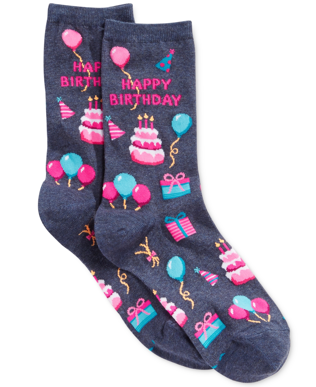 Women's Happy Birthday Fashion Crew Socks - Denim Heather