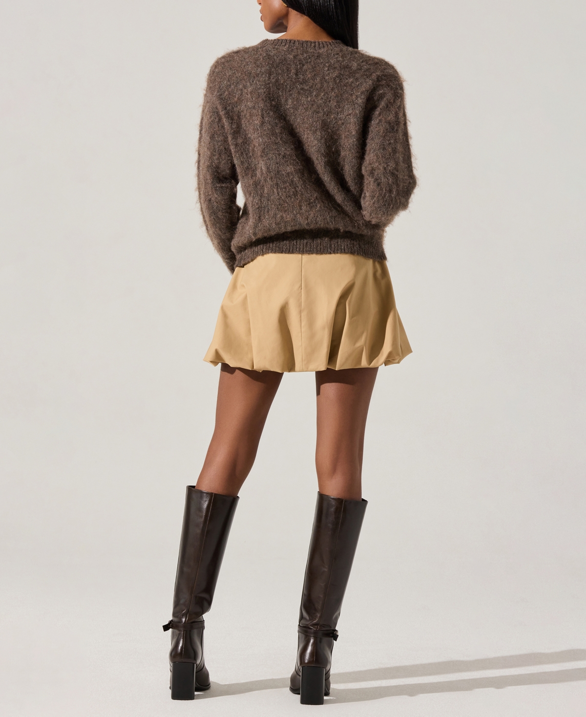Astr The Label Conetta Floral Fuzzy Sweater In Brown