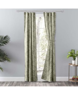 Lexington Leaf Pattern on Colored Ground Curtain Pair with Ties 56"x84" Sage
