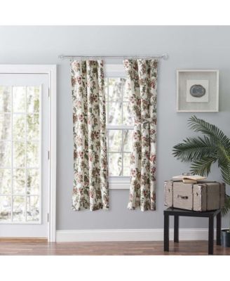 Madison Floral Printed Natural Ground 3" Rod Pocket Tailored Panel Pair with Tiebacks 56" x 63" Brick