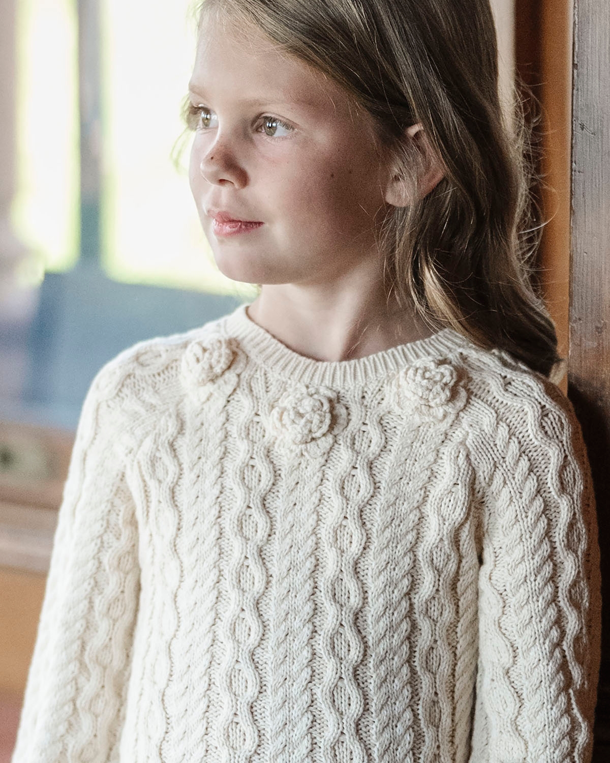 Hope & Henry Little and Big Girls' Organic Rosette Detail Cable Knit Sweater Dress