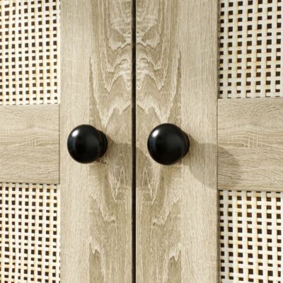 1 Pc Wood Wardrobe 3 Drawers Rattan Doors Hanging Rod Bedroom Armoire Closet Organizer