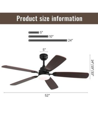 52-inch Modern Black 5 blades Three-color Dimmable Ceiling Fan LED Light with Six-speed Remote Control and Timing Function