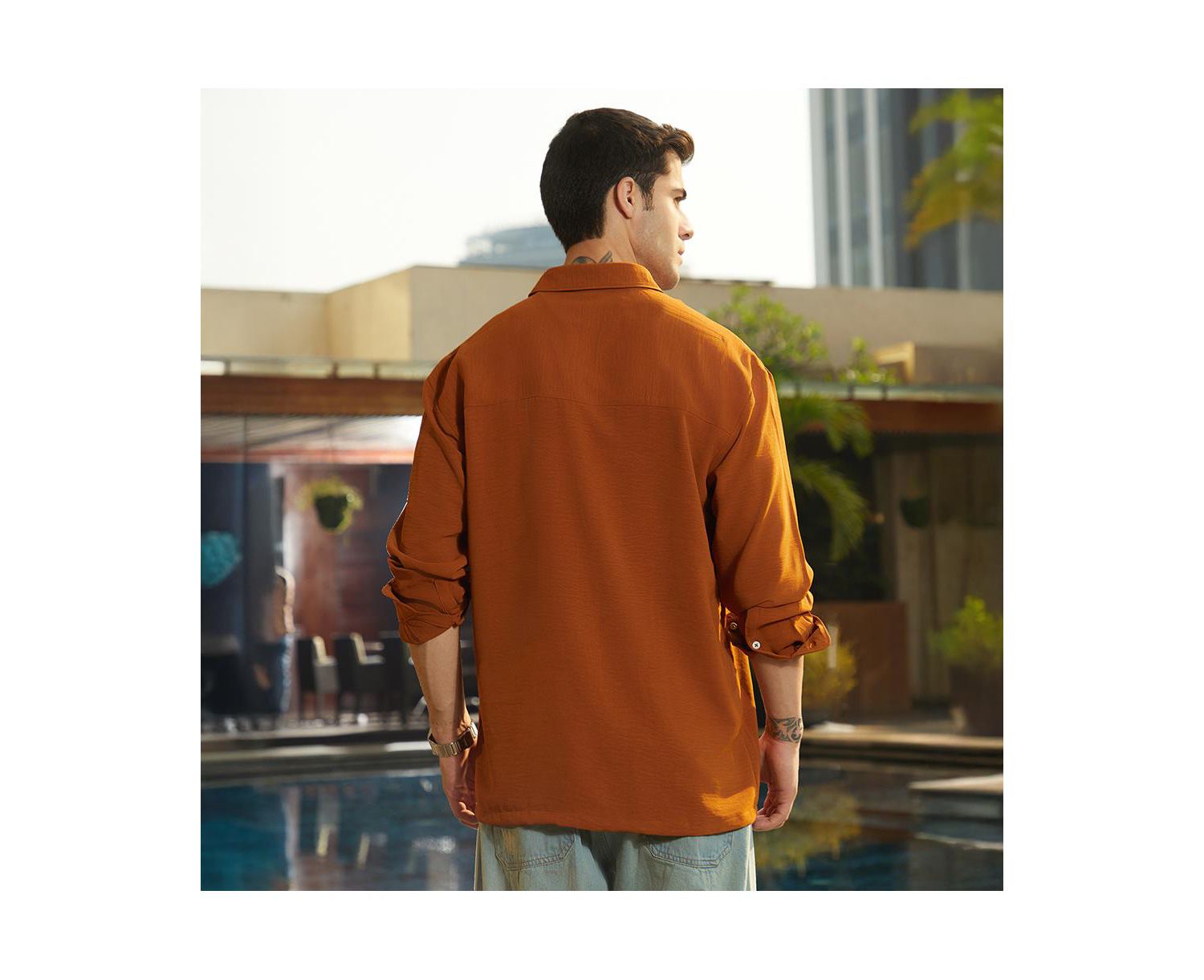Men's Rust Orange Breezy Wrinked Shirt