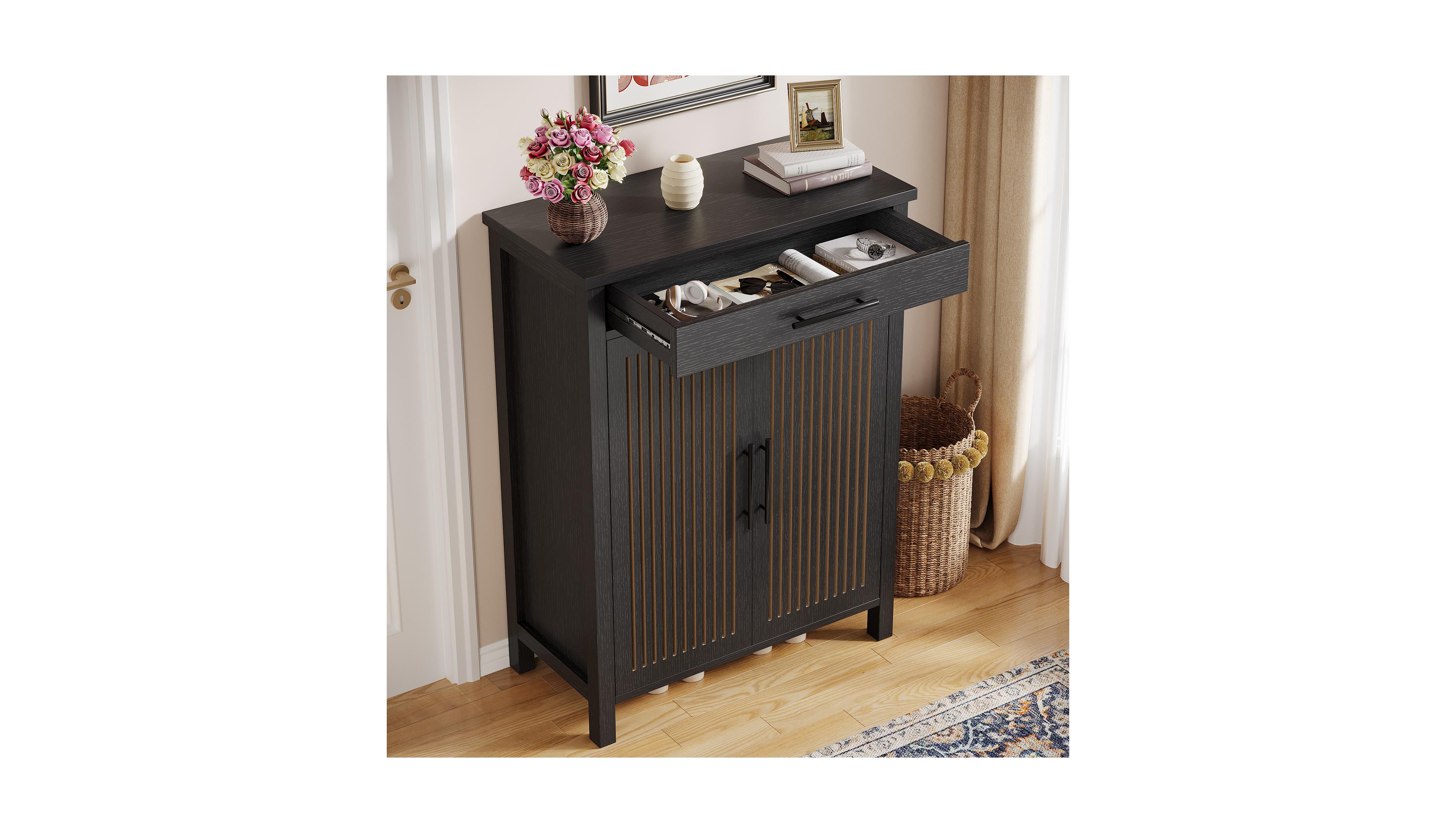 Tribesigns Shoe Cabinet, 5-Tier Shoe Storage Cabinet with Louvered Doors and Drawer