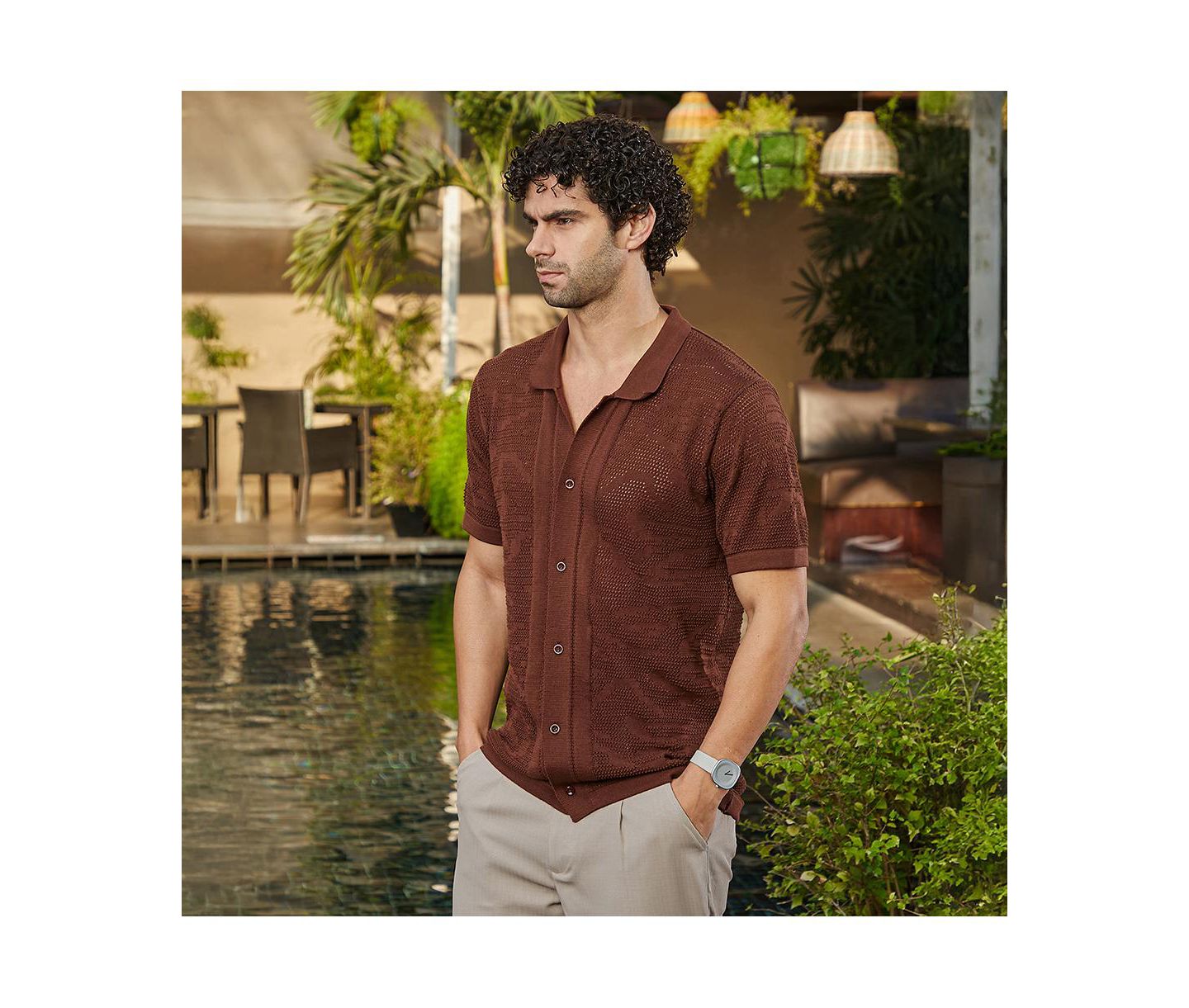 Мужское поло Cahoot Campus Sutra Russet Brown Fluid-Knit Polo, цвет: Коричневый — фото 3