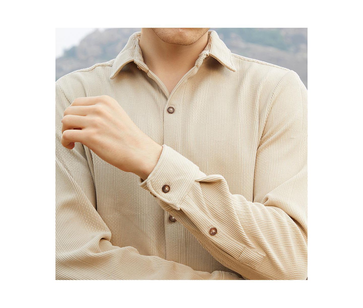 Мужская рубашка Cahoot Campus Sutra Saltbox Beige Solid Knit, цвет: Бежевый — фото 6