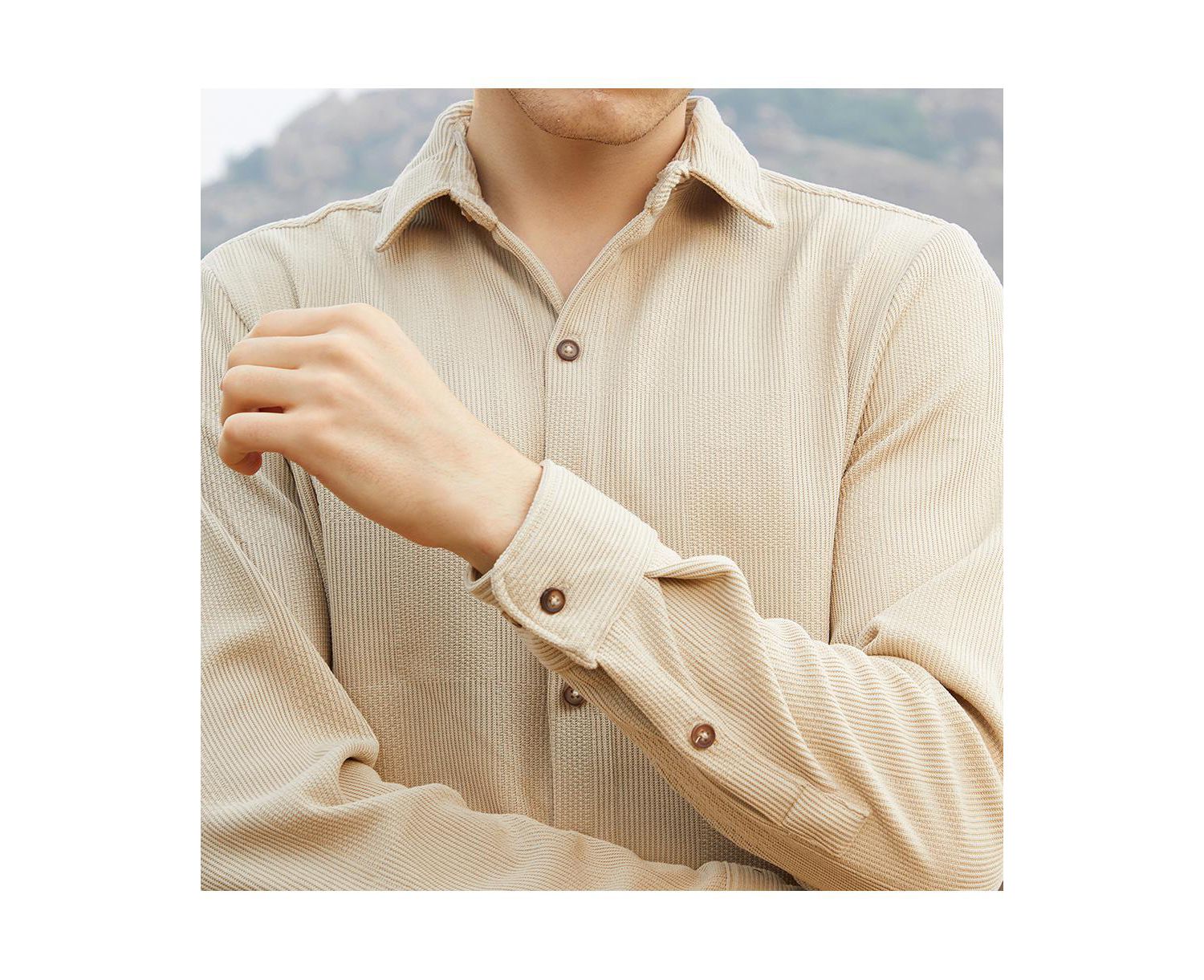 Men's Saltbox Beige Solid Knit Shirt